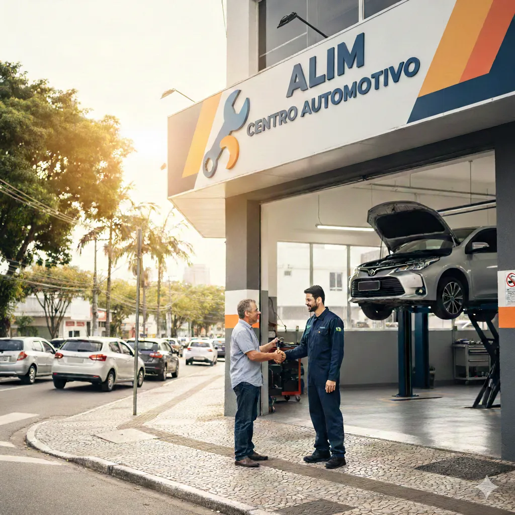 Fachada da Alim Centro Automotivo, oficina mecânica de confiança em Betim MG com mais de 15 anos de experiência em manutenção automotiva