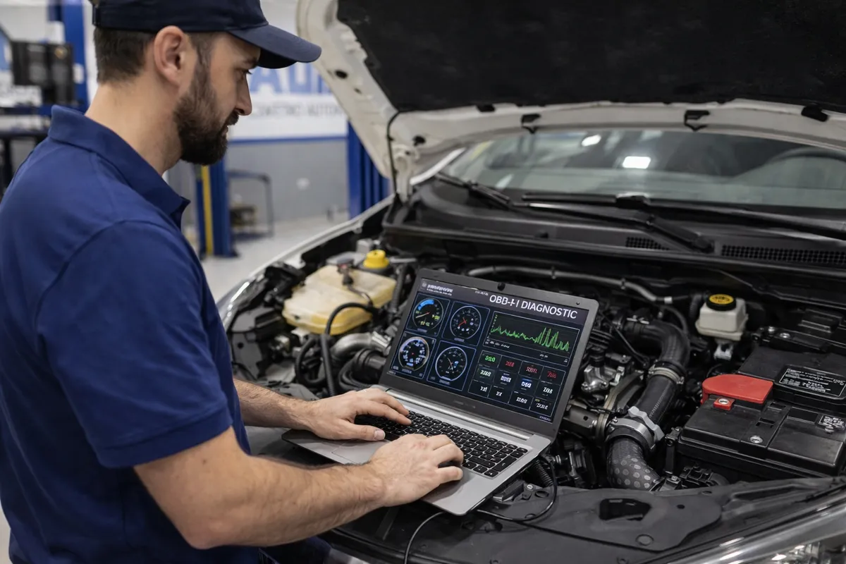 Mecânico realizando diagnóstico do motor na Alim Centro Automotivo em Betim com scanner e ferramentas especializadas