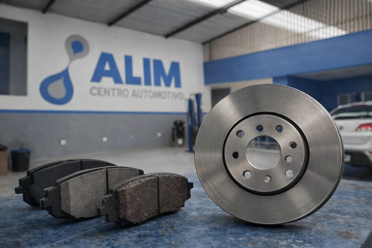 Mecânico trocando pastilha de freio em Betim - Alim Centro Automotivo