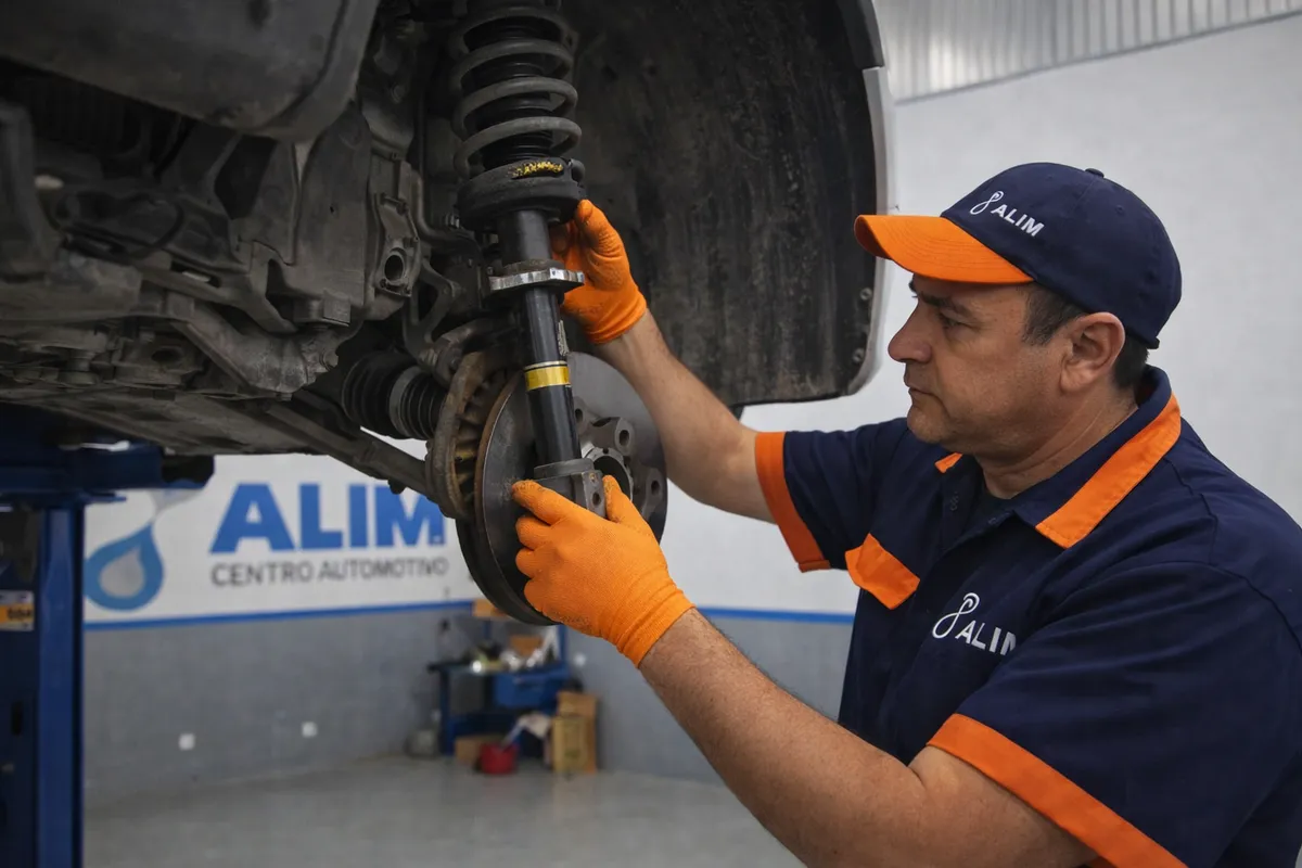 Pneus de carro sendo verificados por mecânico na oficina Alim Centro Automotivo em Betim MG — desgaste e calibragem